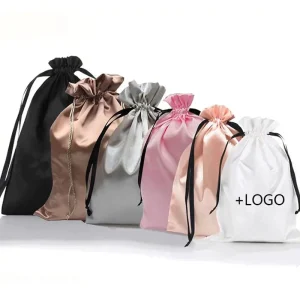RTS Custom Sizes Luxury Large Satin Christmas Gift Packaging Bags Silk Pouches for Wigs